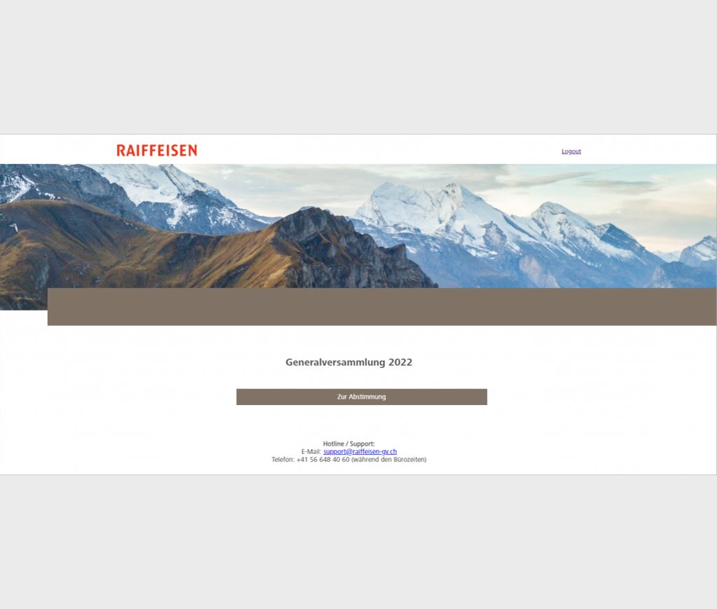 Startseite für Raiffeisen online Abstimmungstool. Erstellt mit EventManager.DotPlus